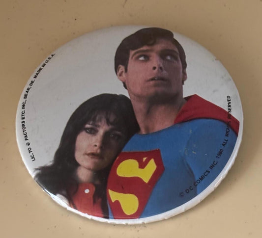 Vintage Superman Movies Pin 1980 Christopher Reeve Margot Kidder Lover Antiques and Vintage
