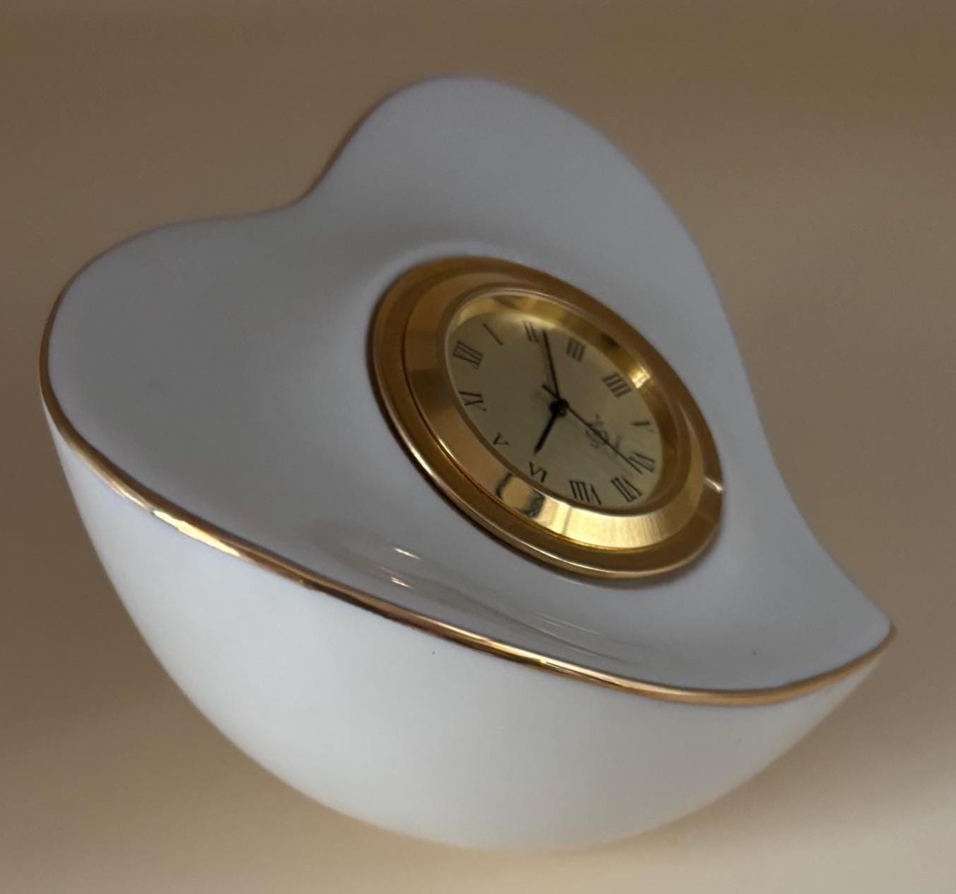 Vintage Lenox Heart Shaped White Porcelain Clock Gold Lining Lover Antiques and Vintage
