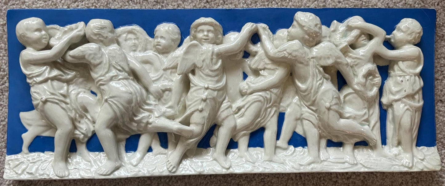 Vintage Cherub Plaque Neoclassical Italian Plaster Wall Relief Sculpture Wall Hanging Lover Antiques Vintage
