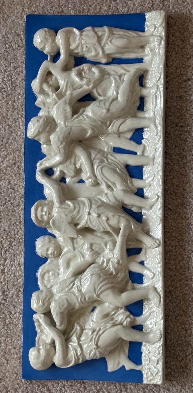 Vintage Cherub Plaque Neoclassical Italian Plaster Wall Relief Sculpture Wall Hanging Lover Antiques Vintage