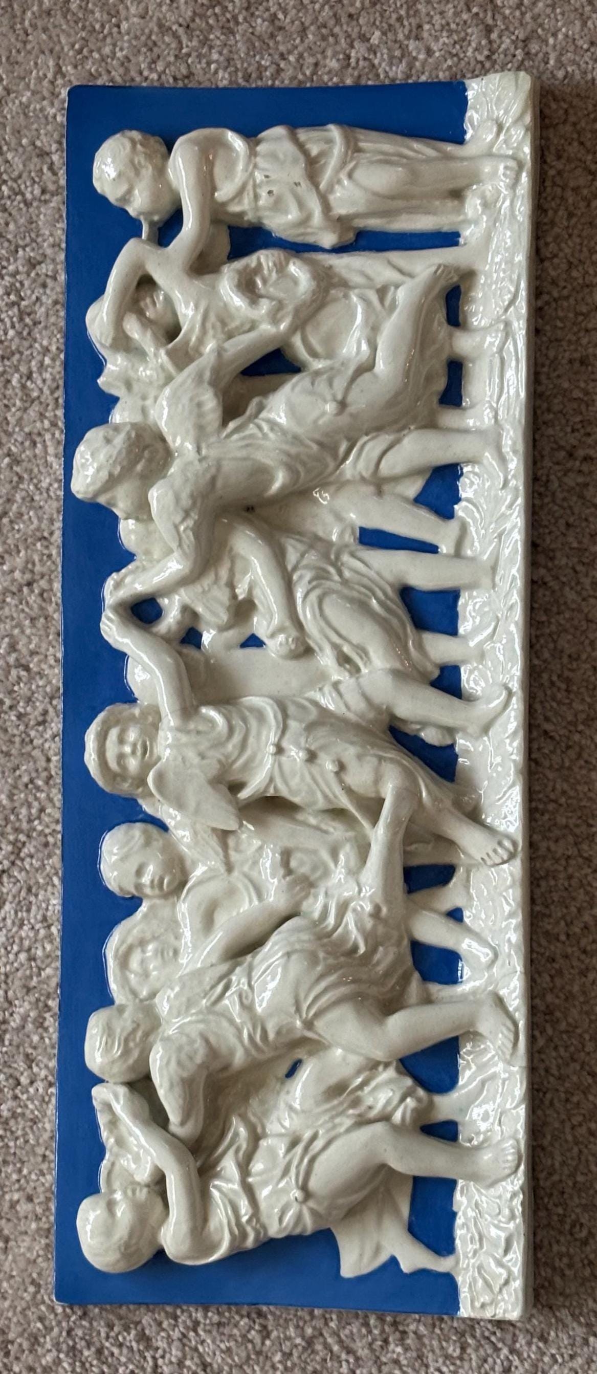 Vintage Cherub Plaque Neoclassical Italian Plaster Wall Relief Sculpture Wall Hanging Lover Antiques Vintage