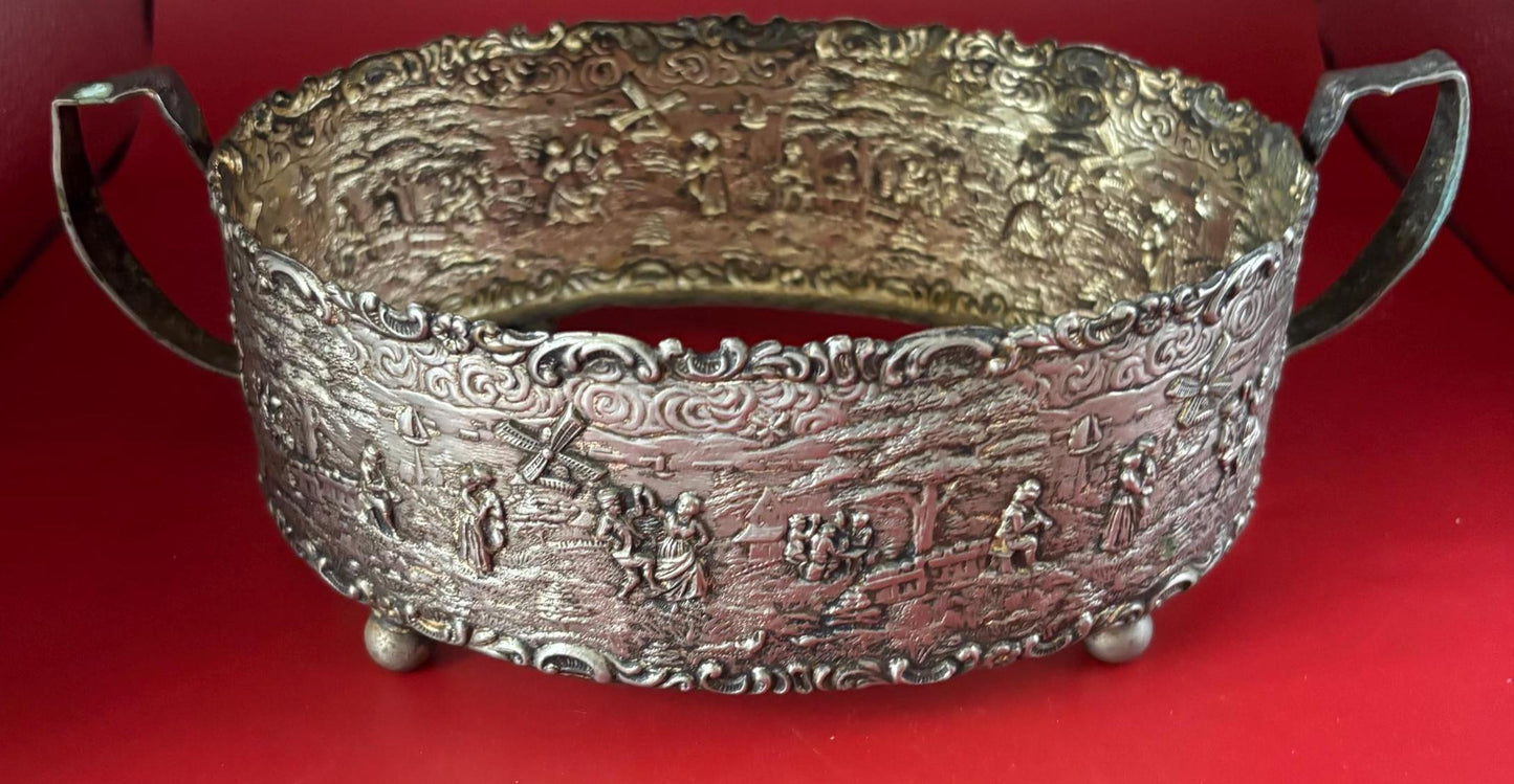 Antique Holland Ware Silver over Copper Dutch Colonial Ornate Repousse Holder Dish Hold Bowl Lover Antiques and Vintage