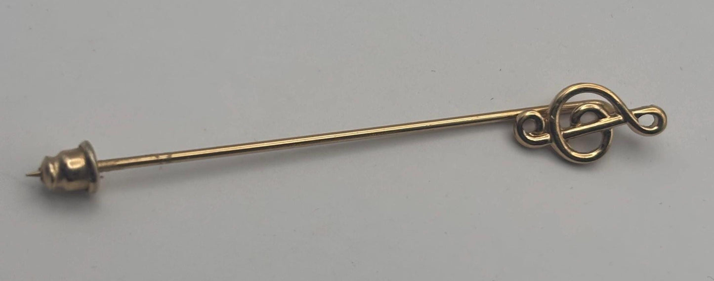 Vintage Gold Music Treble Clef Stickpin Musical Note Lover Antiques