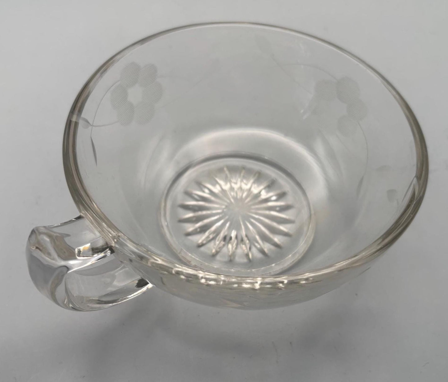 Vintage Glass Etched Nappy Dish Starburst Glass with Handle Lover Antiques and Vintage