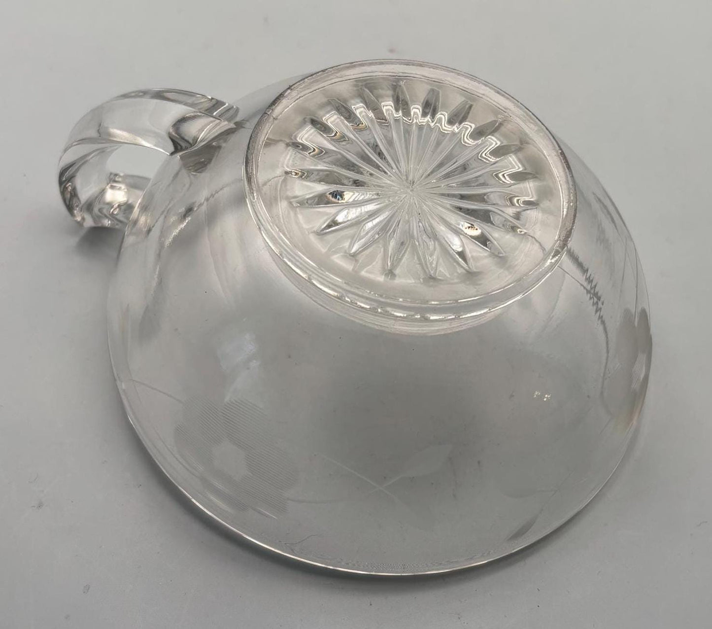 Vintage Glass Etched Nappy Dish Starburst Glass with Handle Lover Antiques and Vintage