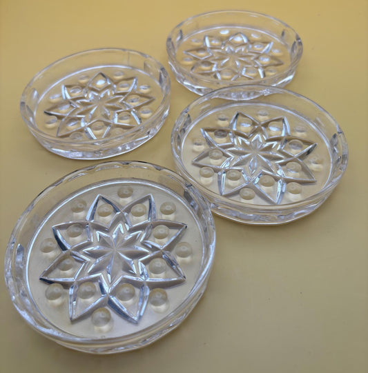 Baccarat Crystal Wine Bottle Coasters with Starburst Design Glass Coasters Set of 4 Lover Antiques and Vintage