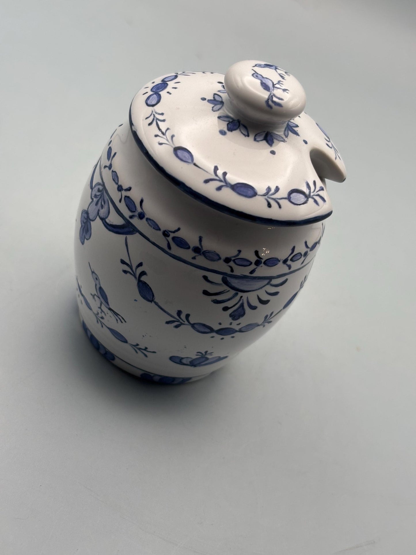 Vintage Royal Blue Delft Covered Sugar Bowl Signed CJ Lover Antiques and Vintage