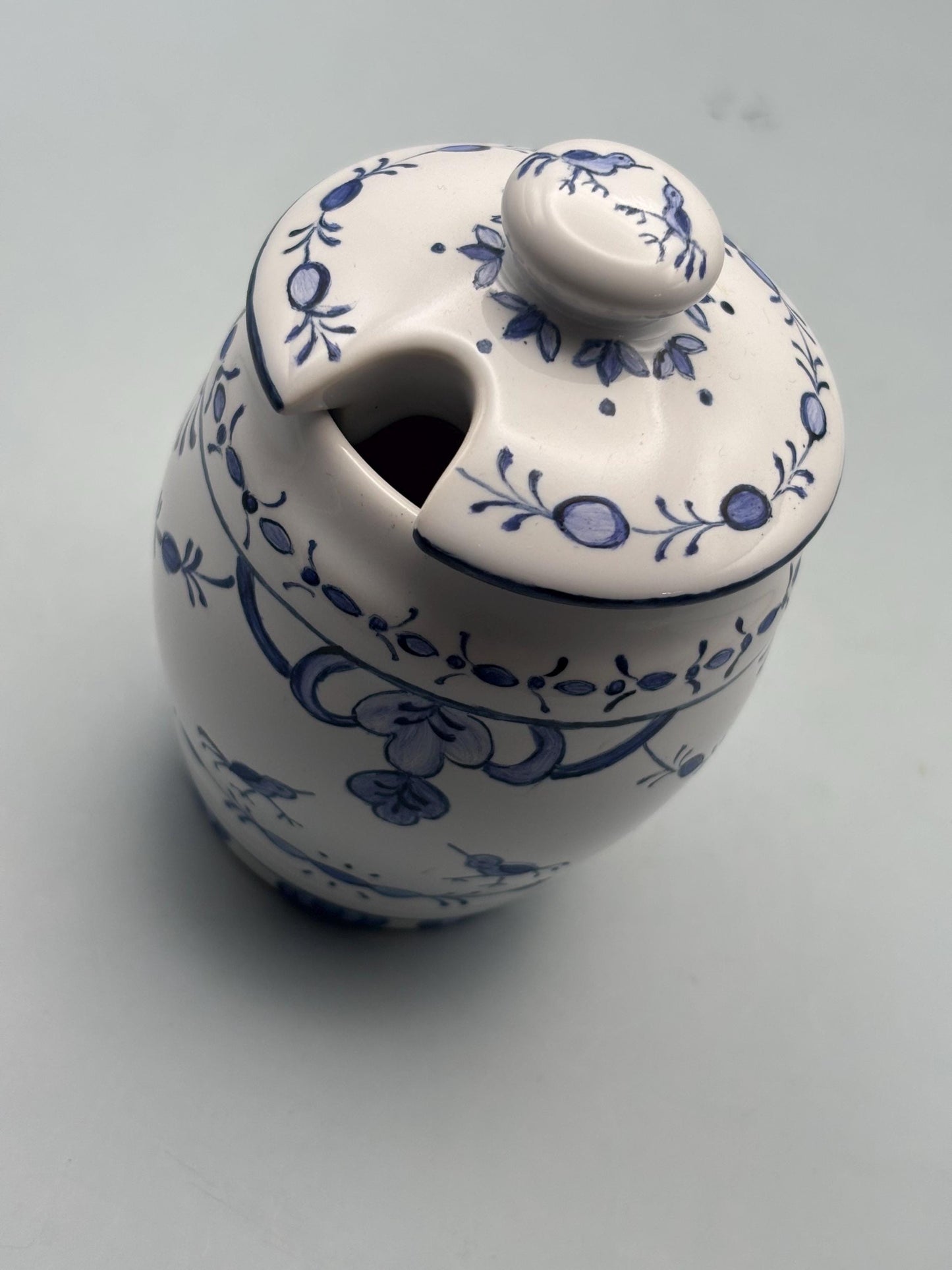 Vintage Royal Blue Delft Covered Sugar Bowl Signed CJ Lover Antiques and Vintage