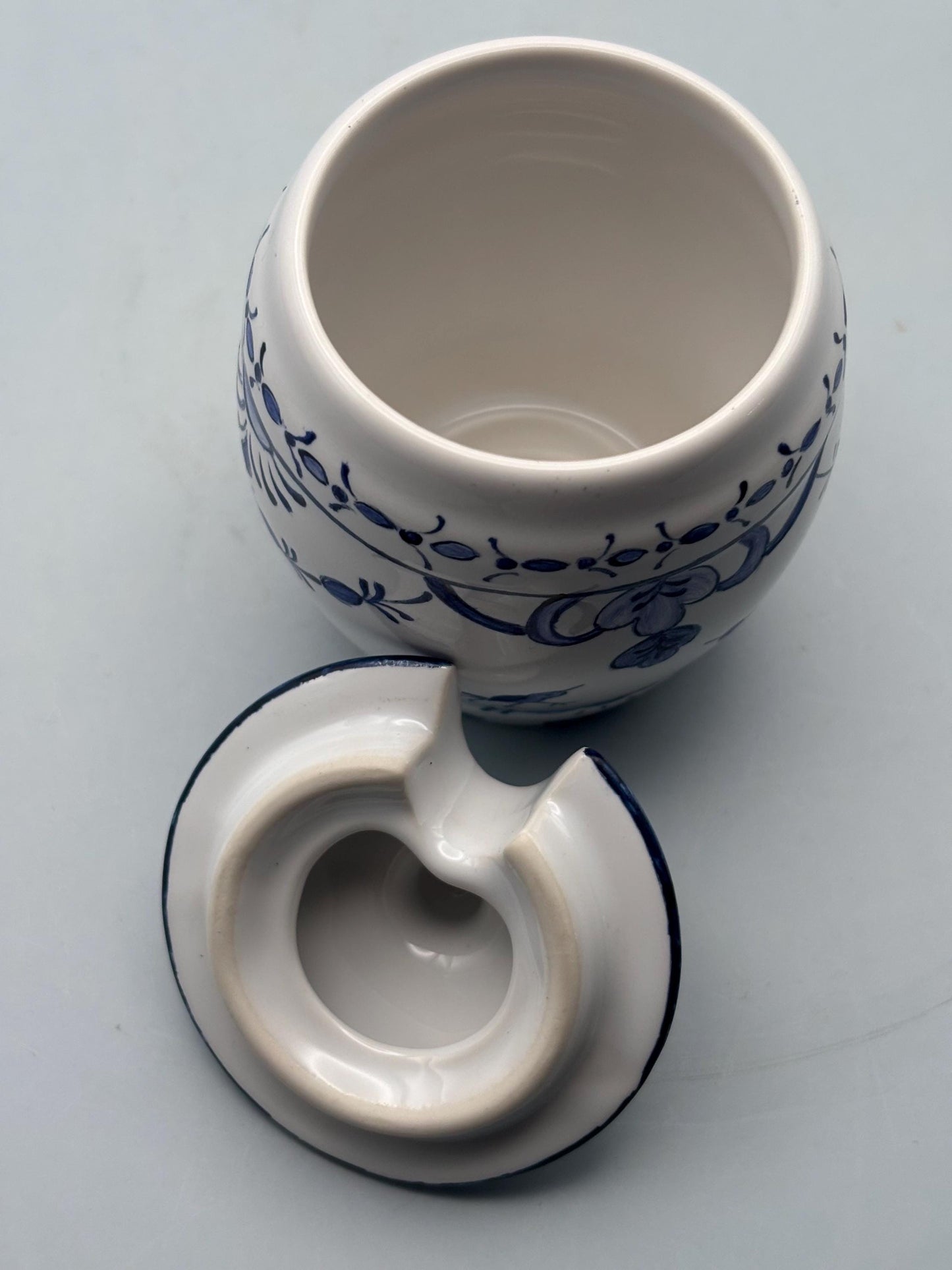 Vintage Royal Blue Delft Covered Sugar Bowl Signed CJ Lover Antiques and Vintage