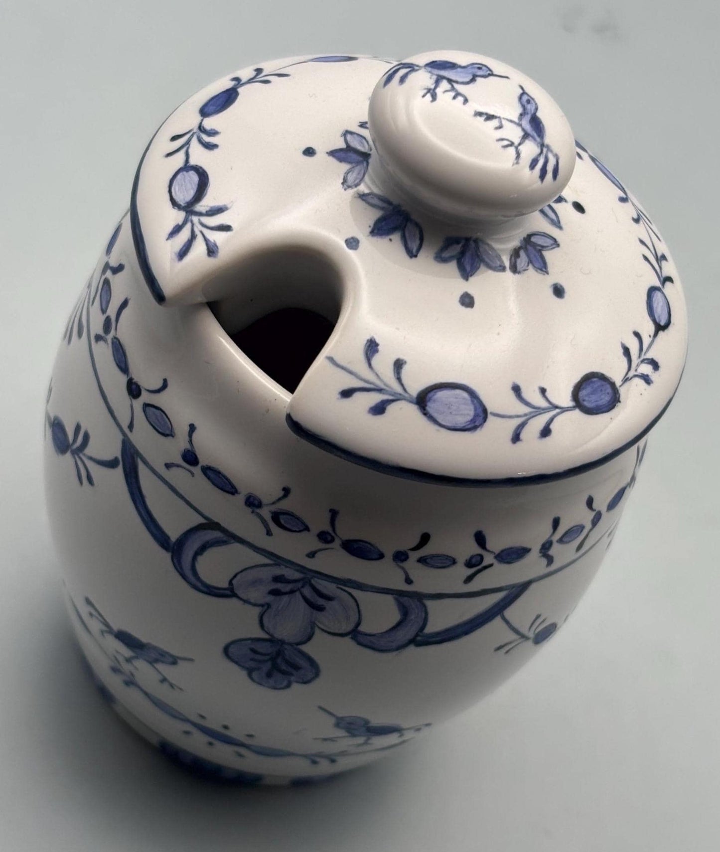 Vintage Royal Blue Delft Covered Sugar Bowl Signed CJ Lover Antiques and Vintage