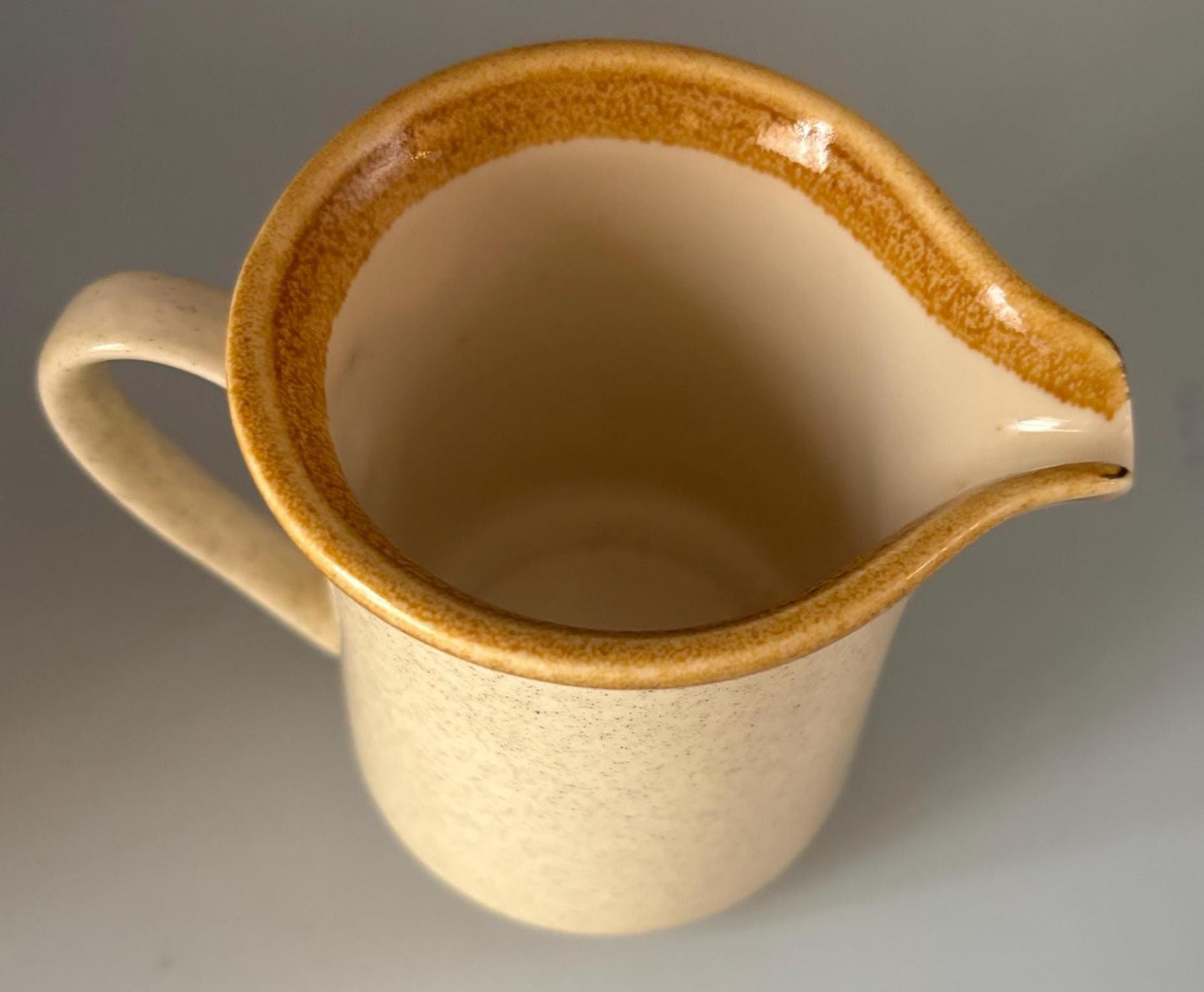 Vintage Mikasa Stone Manor Creamer F5800 Stoneware Tan Speckle With Brown Trim Lover Antiques and Vintage