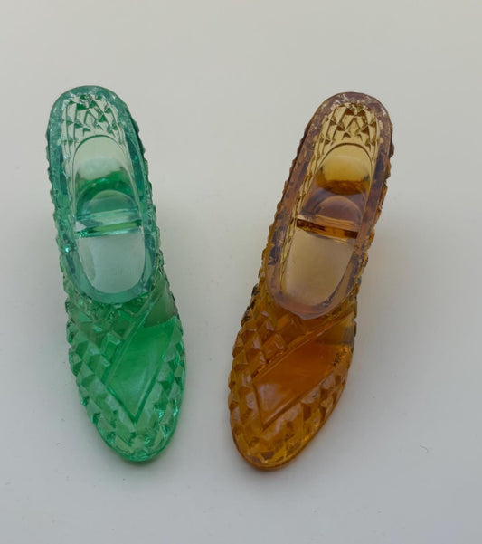 Vintage Emerald Green Glass Shoe or Amber Glass Shoe Lover Antiques and Vintage