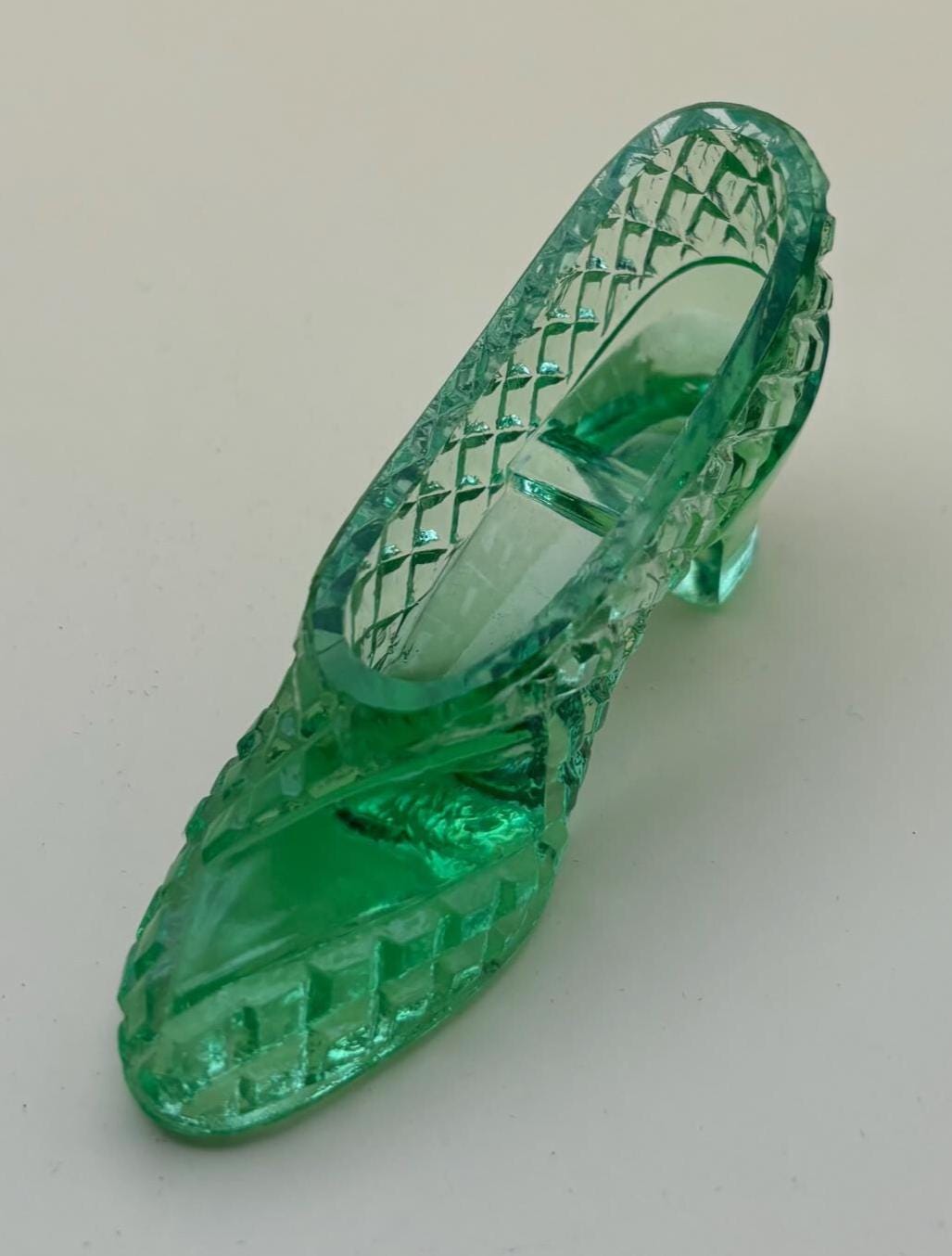 Vintage Emerald Green Glass Shoe or Amber Glass Shoe Lover Antiques and Vintage