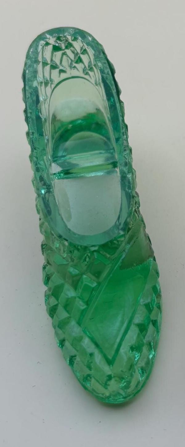 Vintage Emerald Green Glass Shoe or Amber Glass Shoe Lover Antiques and Vintage