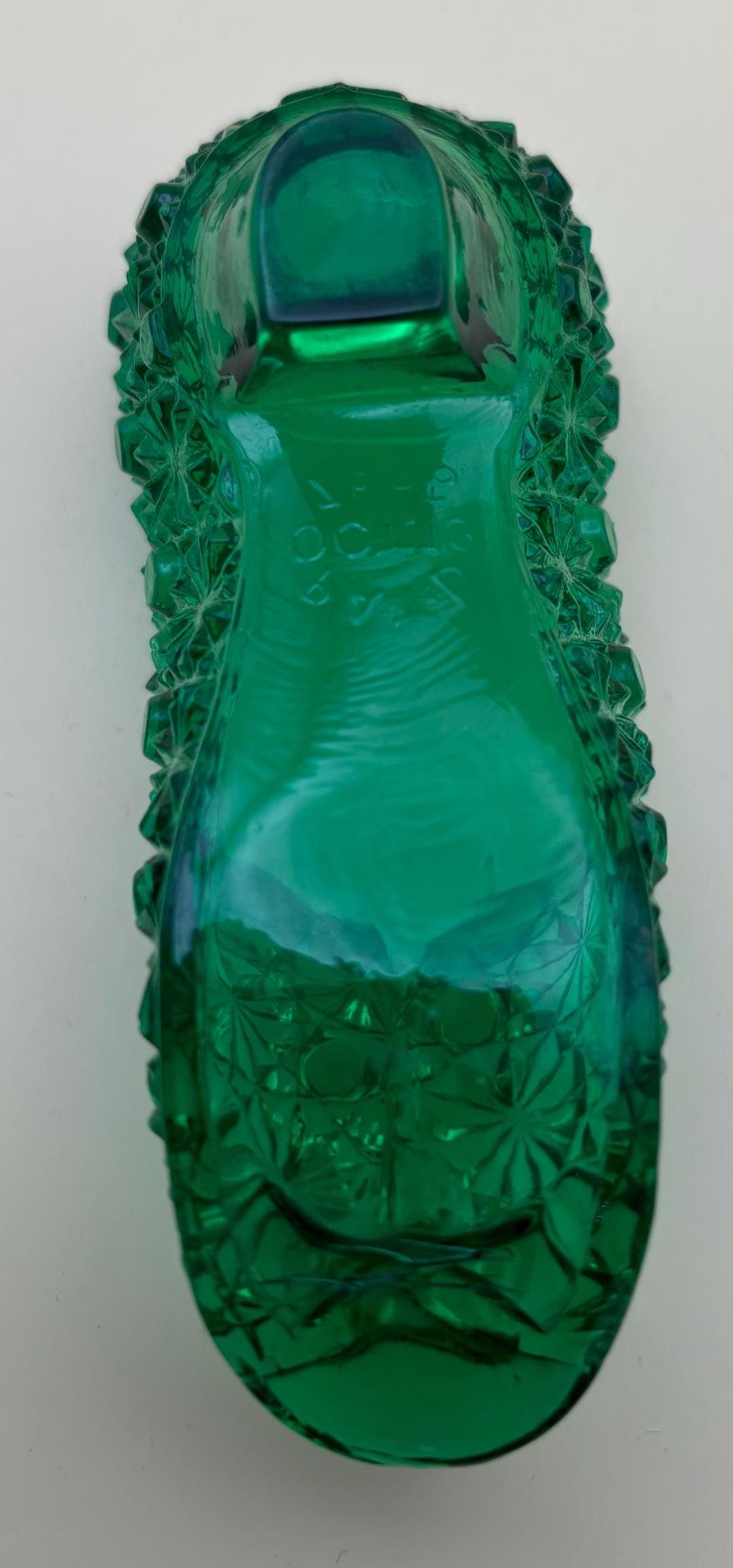 Vintage Emerald Green Glass Shoe Choose A Slipper Lover Antiques and Vintage