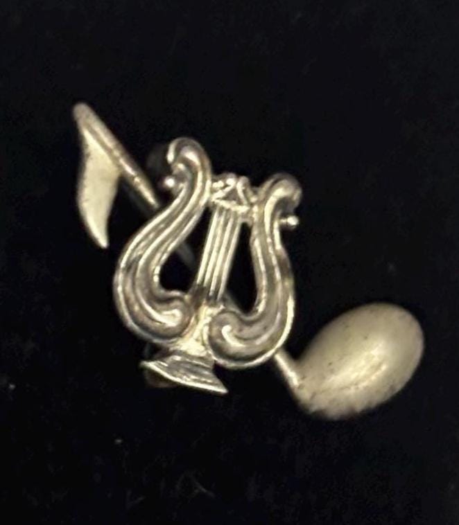 Vintage Sterling Silver Music Pin Brooch Lover Antiques Red Enamel Pins