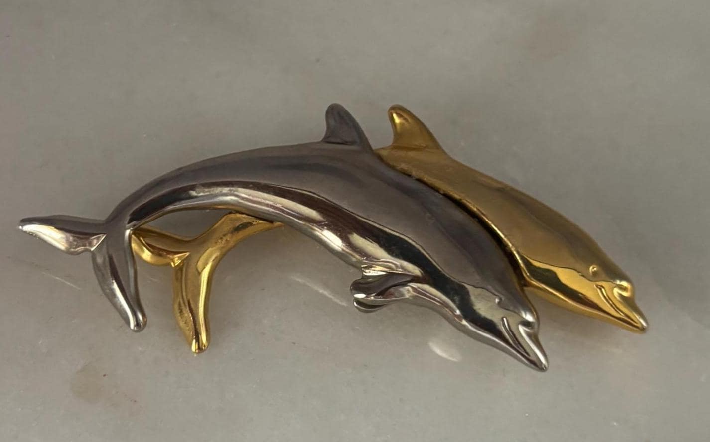 Vintage Twin Dolphins Pin Brooch Gold & Silver Tone Pin by Liz Claiborne Lover Antiques and Vintage