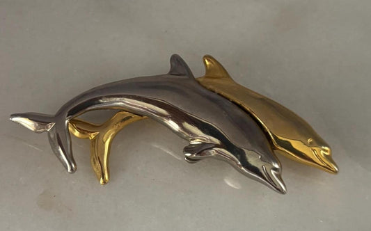 Vintage Twin Dolphins Pin Brooch Gold & Silver Tone Pin by Liz Claiborne Lover Antiques and Vintage