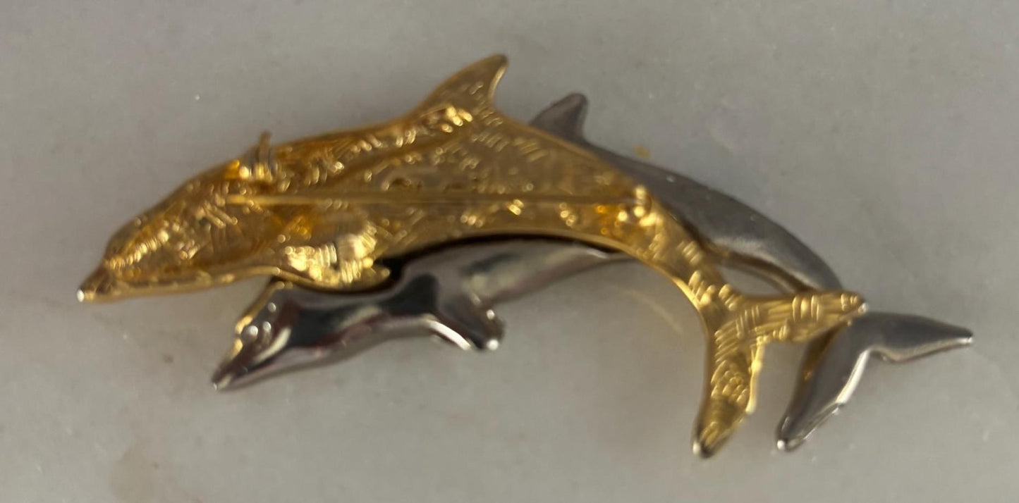 Vintage Twin Dolphins Pin Brooch Gold & Silver Tone Pin by Liz Claiborne Lover Antiques and Vintage