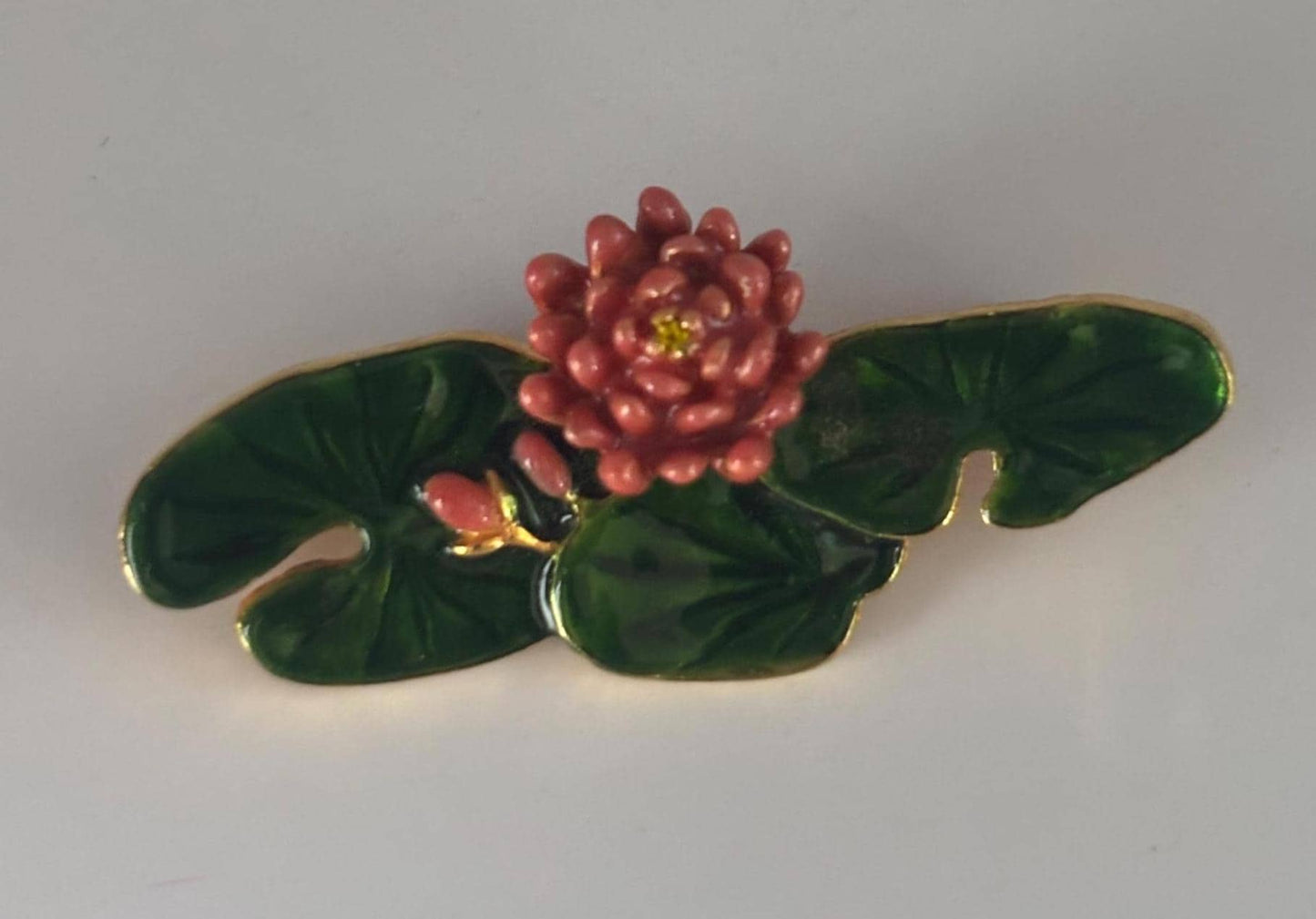 Vintage MFA Enamel Lily Pad and Lotus Flower Brooch Pin Claude Money Museum of Fine Arts Water Lilies Lover Antiques and Vintage