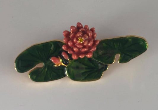 Vintage MFA Enamel Lily Pad and Lotus Flower Brooch Pin Claude Money Museum of Fine Arts Water Lilies Lover Antiques and Vintage