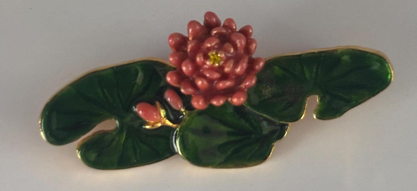 Vintage MFA Enamel Lily Pad and Lotus Flower Brooch Pin Claude Money Museum of Fine Arts Water Lilies Lover Antiques and Vintage