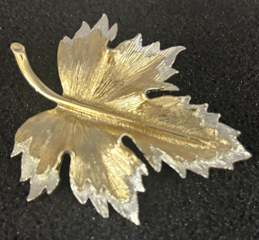 Vintage Sarah Coventry Gold & Silver Large Maple Leaf Brooch Golden Silver Leaf Brooch Pin Lover Antiques and Vintage