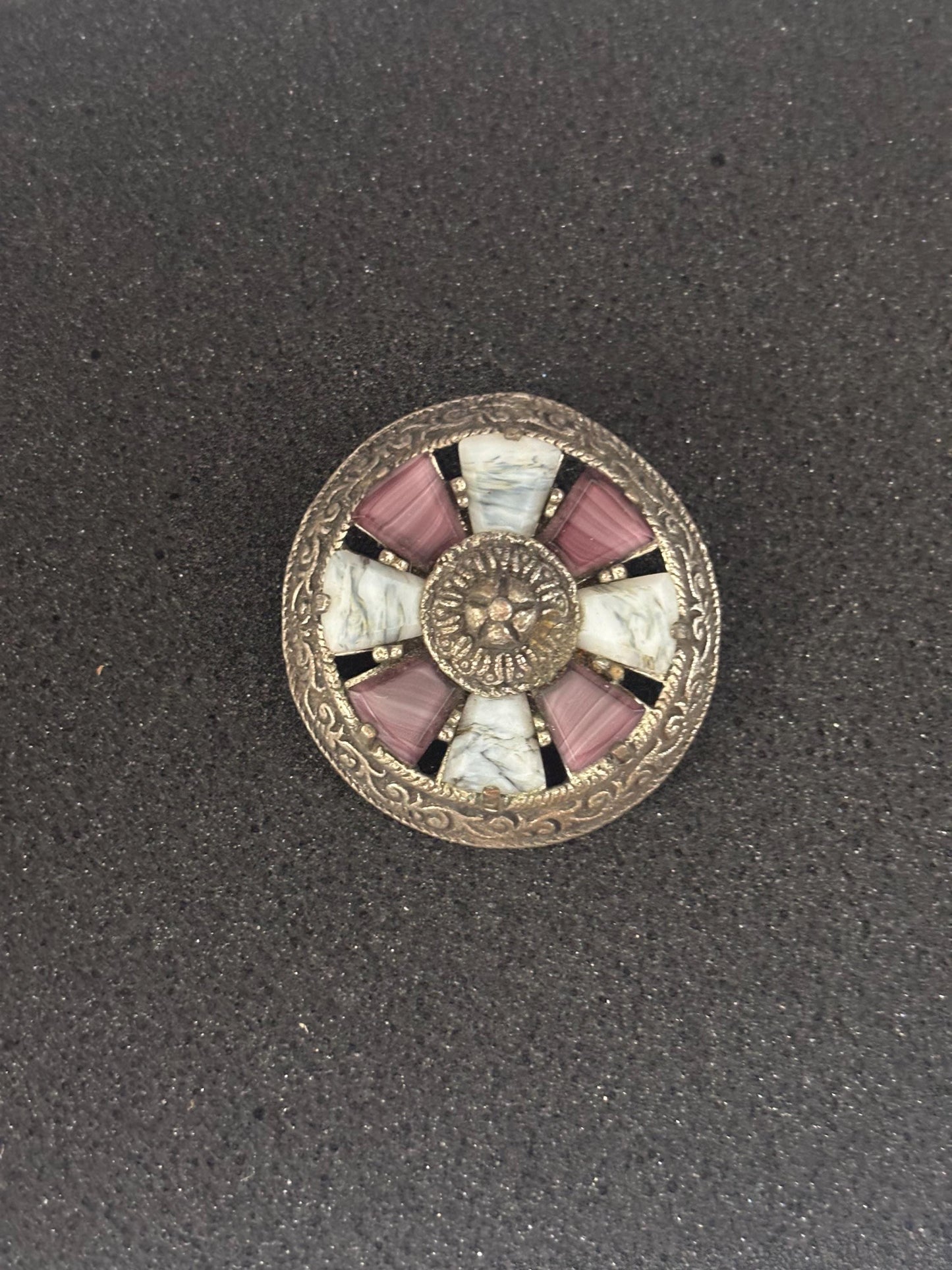 Vintage Miracle Celtic Style Brooch Purple Amethyst Gray Agate Silver Pin Lover Antiques and Vintage