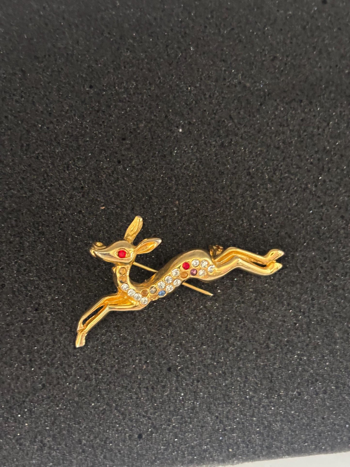 Vintage Deer Pin Gold with Colored Rhinestones Lover Antiques and Vintage