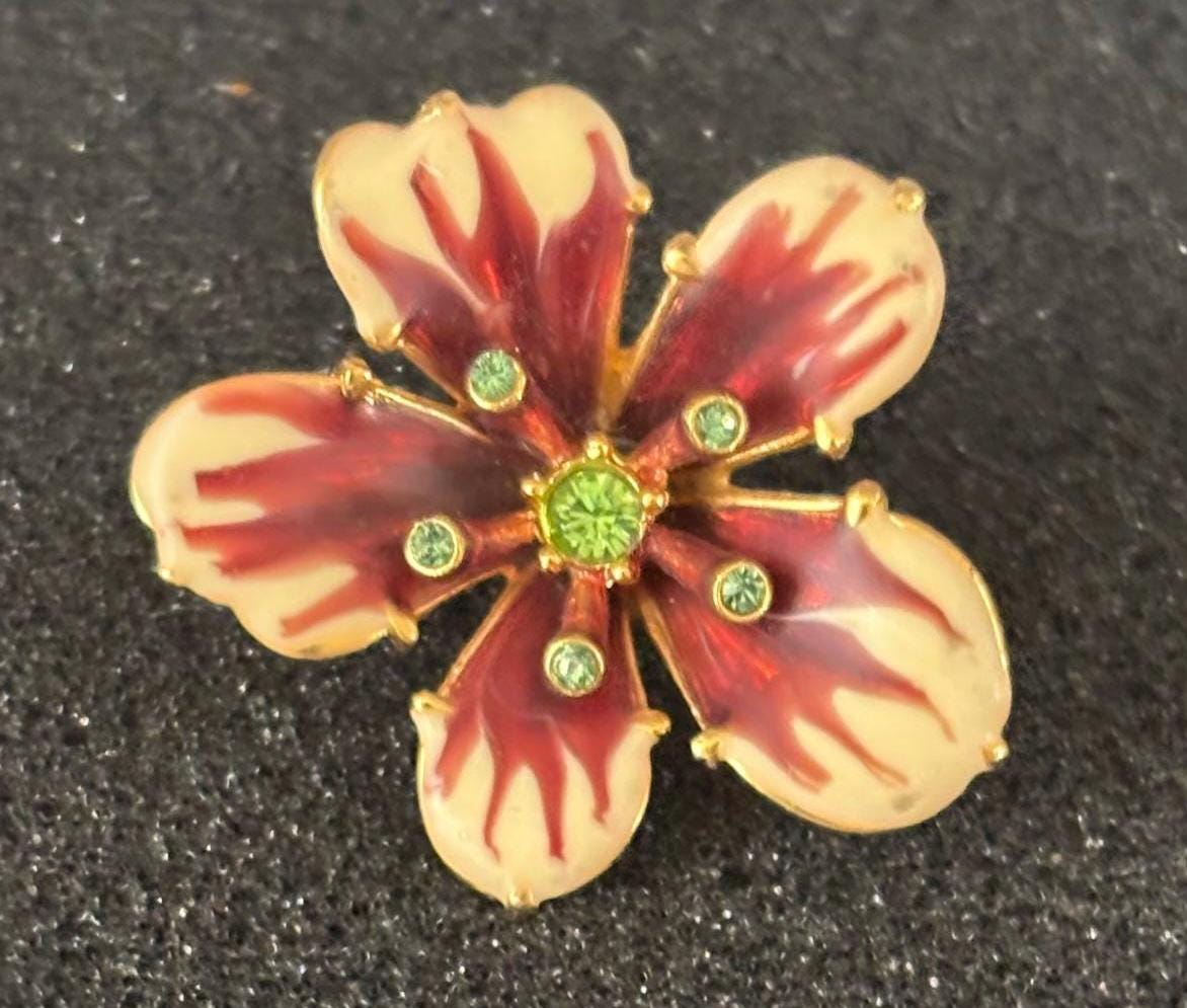 Vintage Enamel Flower Pin Brooch Stamped Joan Rivers Lover Antiques and Vintage