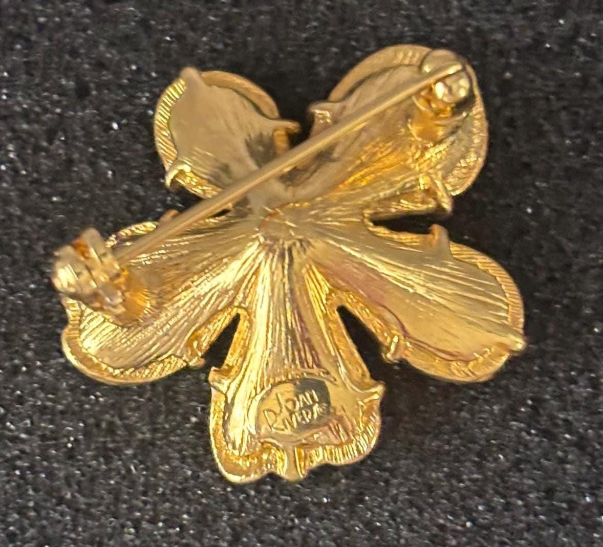 Vintage Enamel Flower Pin Brooch Stamped Joan Rivers Lover Antiques and Vintage