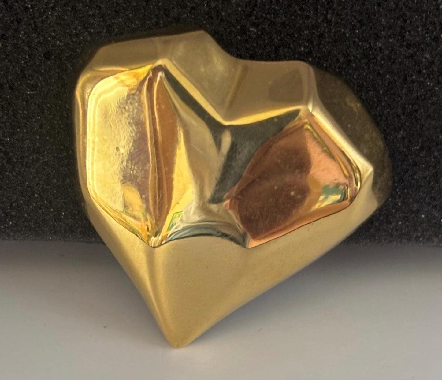 Vintage VO Les Bernardo Faceted Gold Chunky Heart Pin Brooch Marked USA Lover Antiques and Vintage