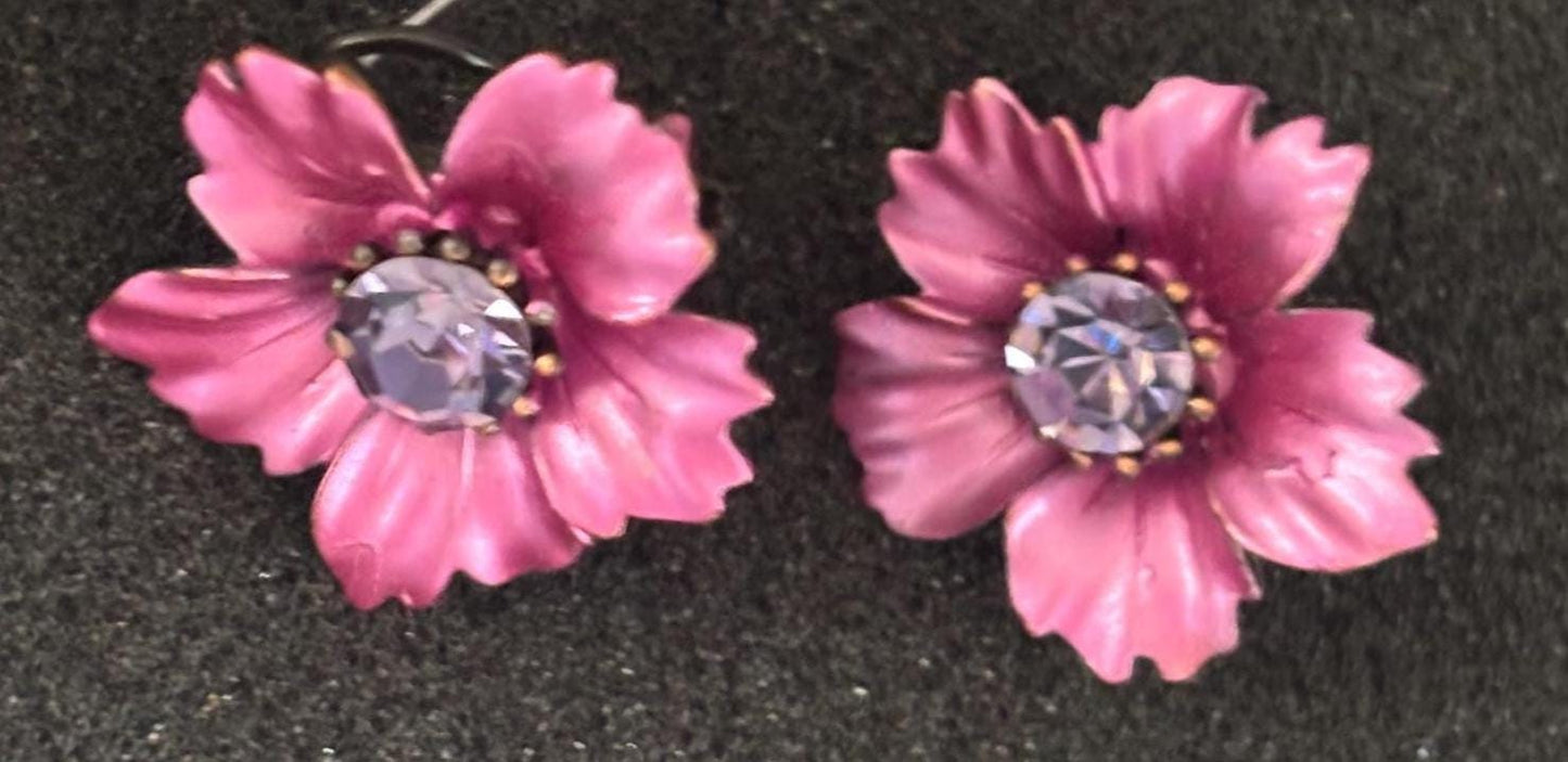 Vintage Pink Flower Starburst Earrings Lover Antiques and Vintage