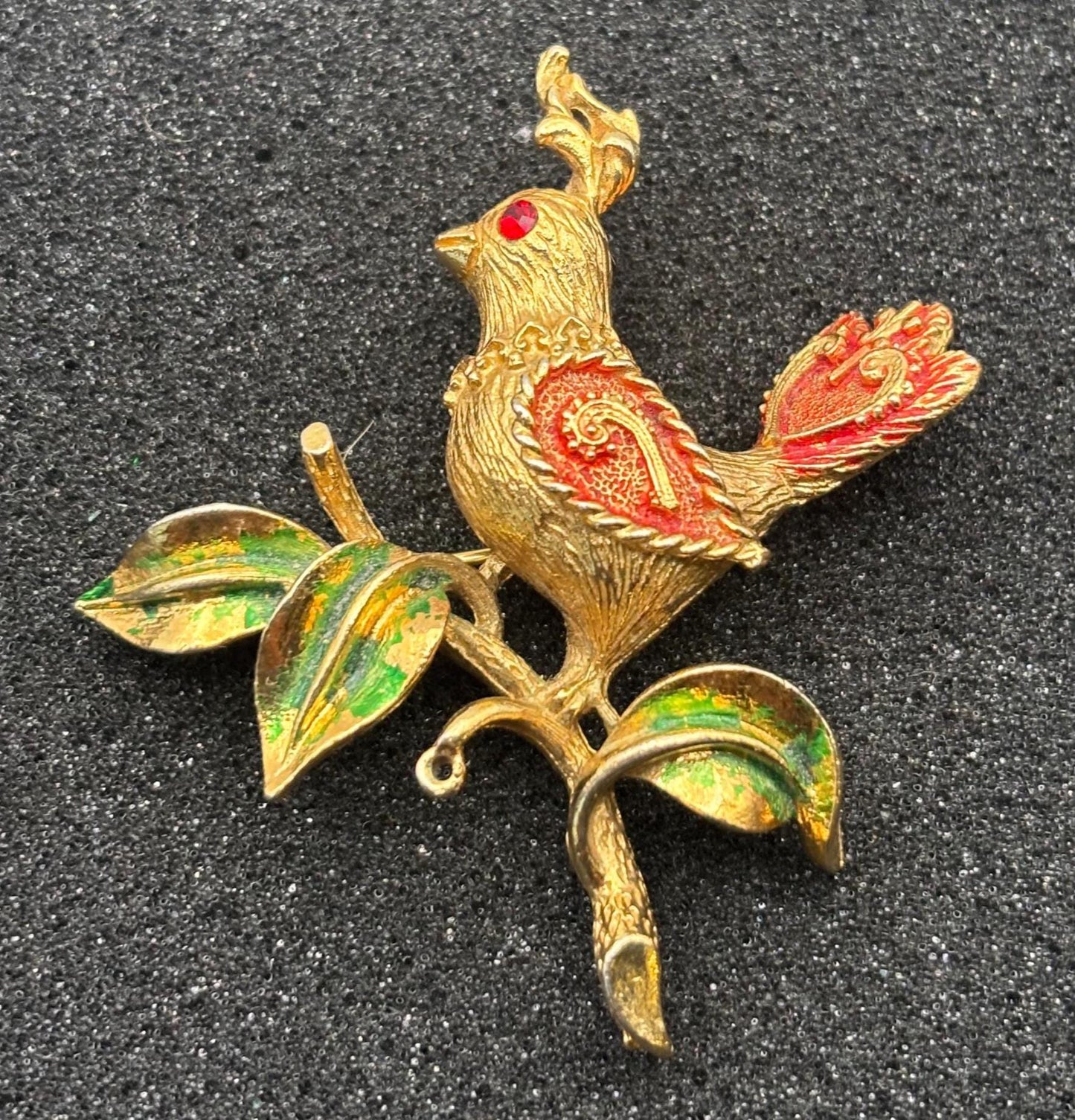Vintage MYLU Enamel Partridge Bird in a Pear Tree Brooch Lover Antiques and Vintage
