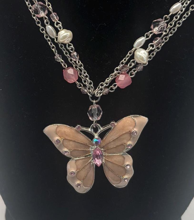 Vintage Robert Rose Butterfly Necklace Lover Antiques and Vintage