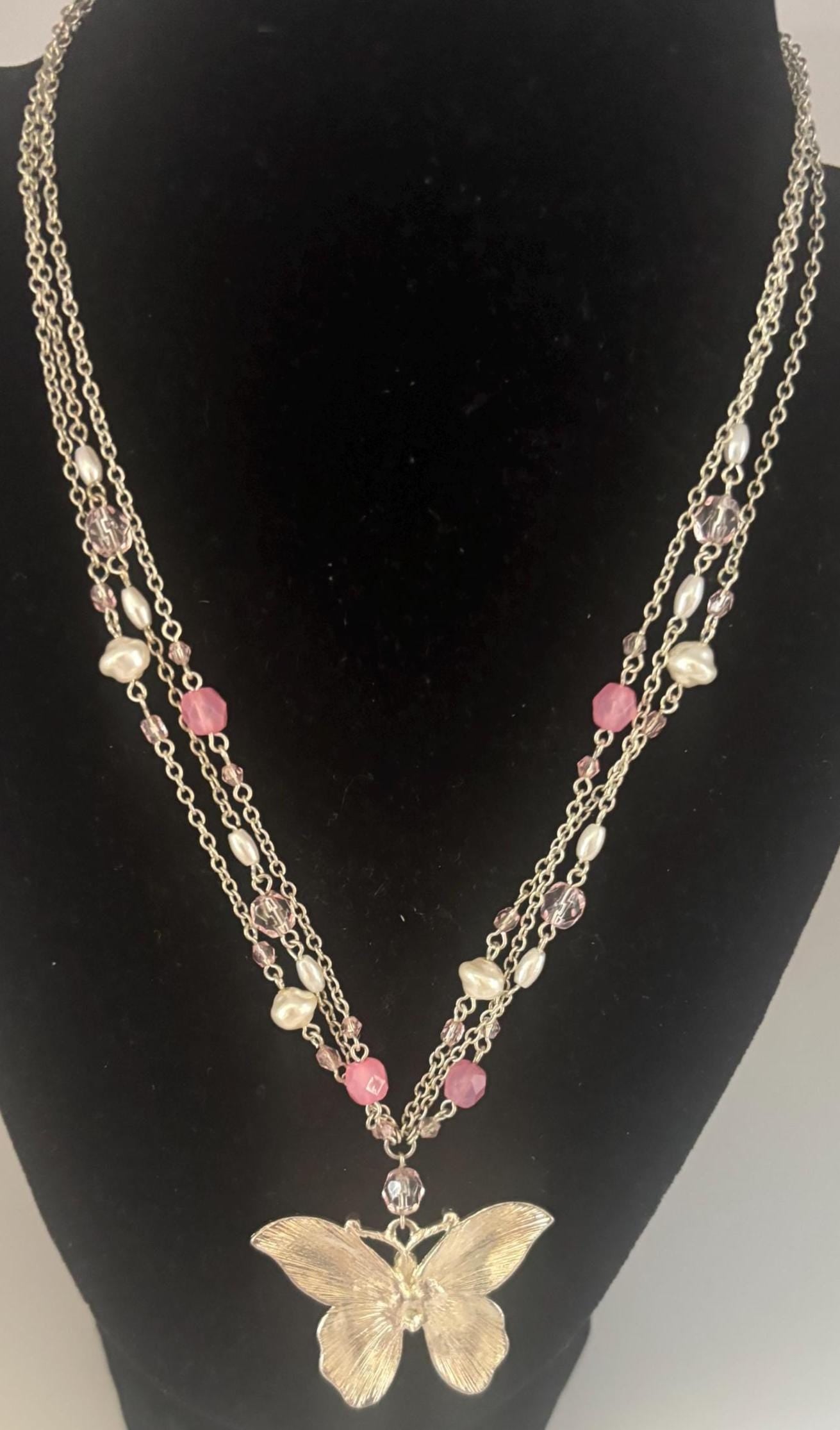 Vintage Robert Rose Butterfly Necklace Lover Antiques and Vintage