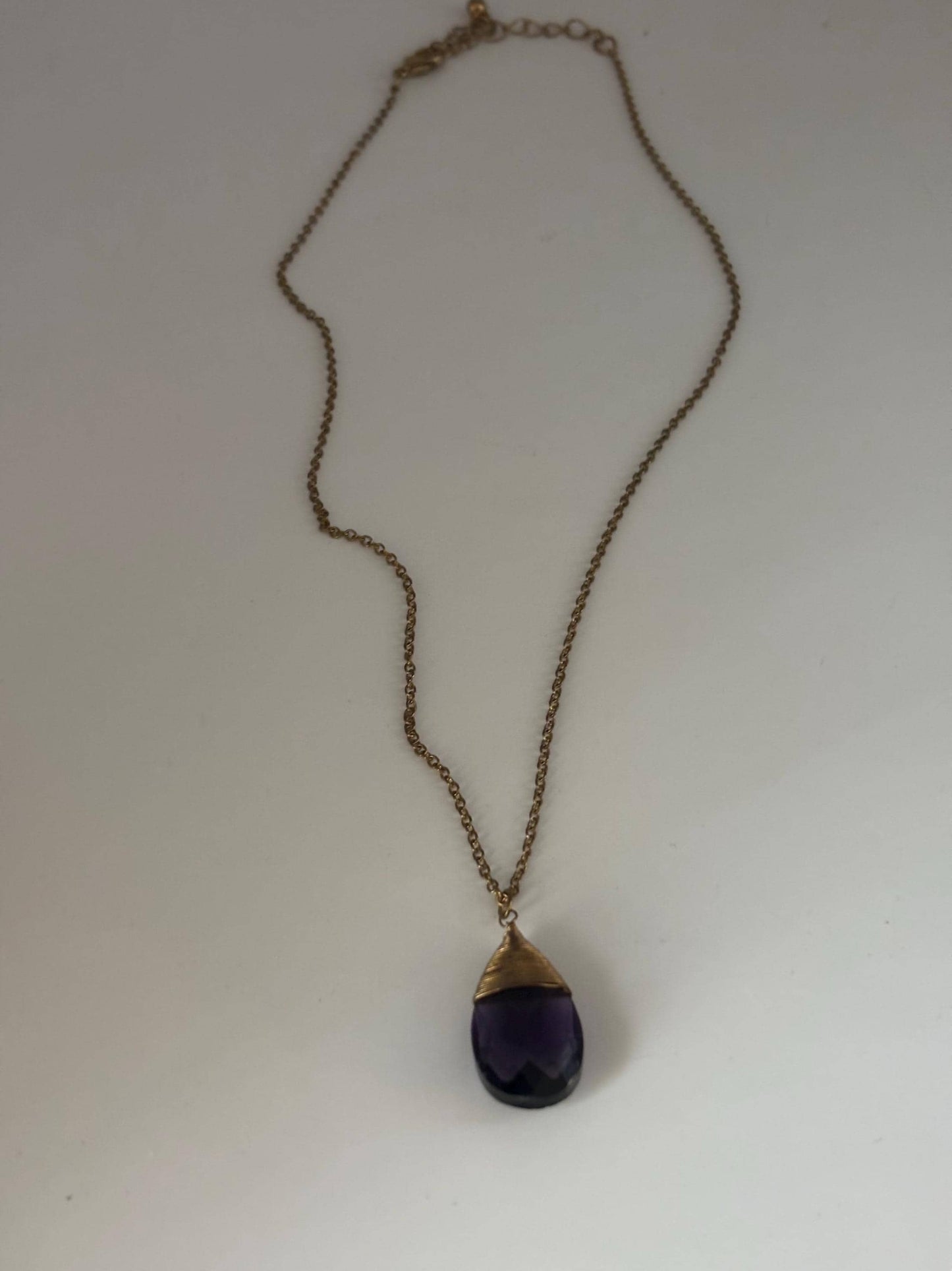 Vintage Big Purple Amethyst Pendant Necklace Gold Necklace Teardrop Violet Jewelry Better than New Gifts at Lover Antiques and Vintage