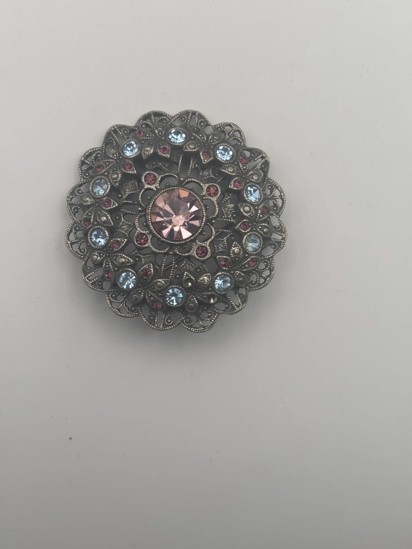 Vintage Jeweled Silver Pin Brooch Lover Antiques and Vintage
