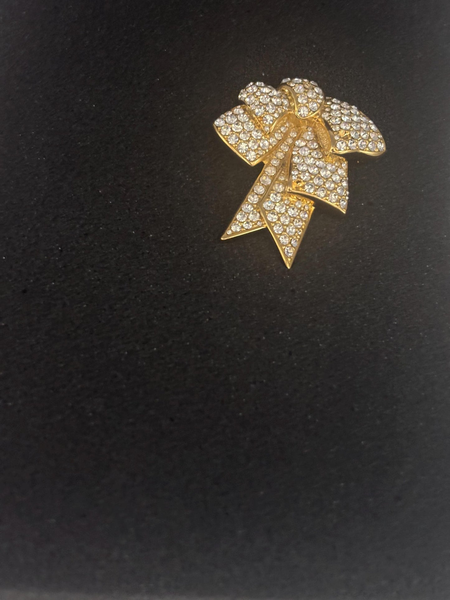 Vintage Nolan Miller Gold Tone Rhinestone Bow Brooch Pin Lover Antiques and Vintage