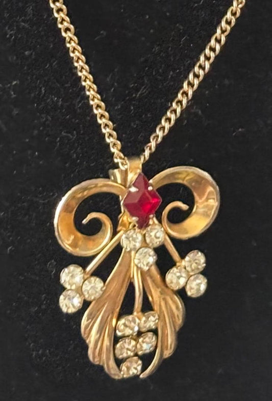 Vintage Gold Flor de Lisle Necklace with Rhinestones Lover Antiques and Vintage