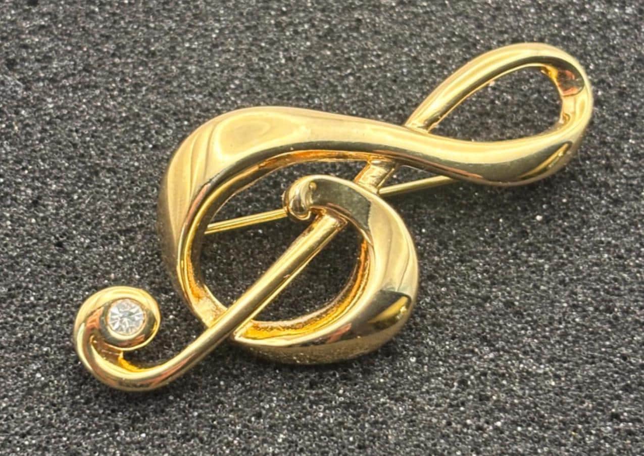Vintage Gold Music Pin Brooch Lover Antiques Red Enamel Pins