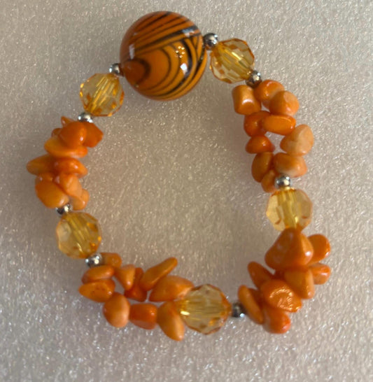 Vintage Orange Sponge Coral Striped Agate Bead Bracelet Lover Antiques and Vintage