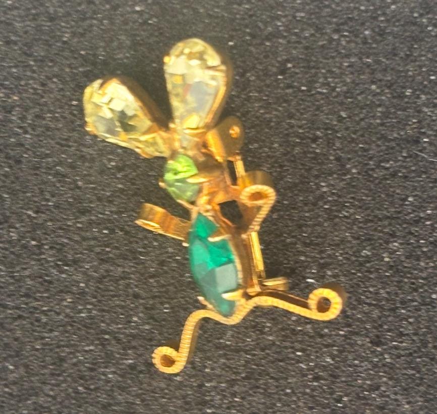 Vintage Gold Mouse Brooch Pin with Green Gemstones Scatter PinsLover Antiques and Vintage