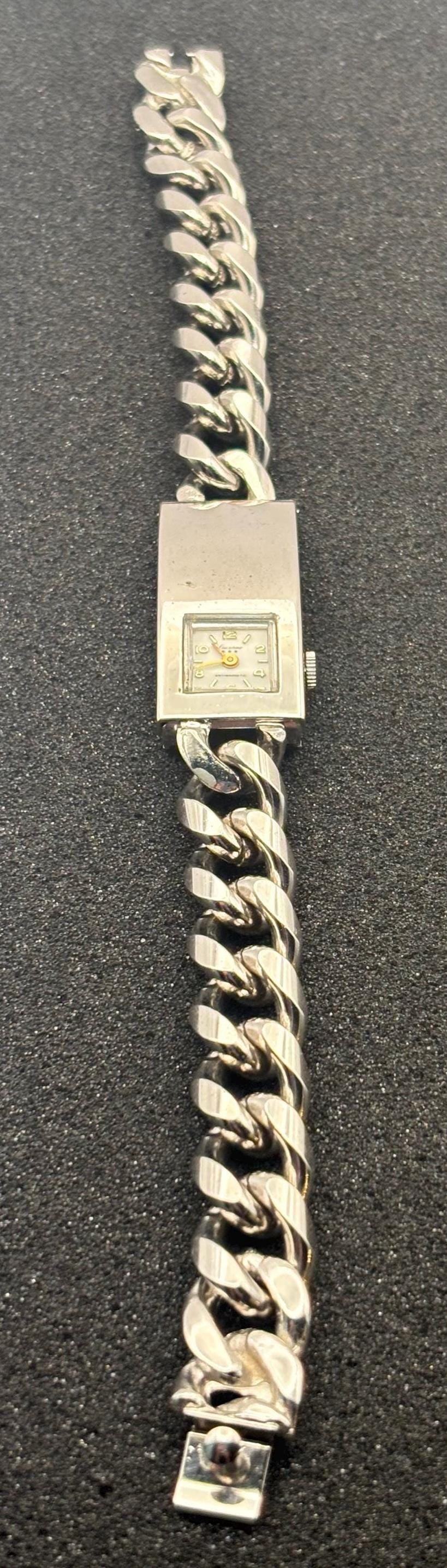 Vintage Lucerne Silver Chainlink Bracelet Watch Lover Antiques and Vintage