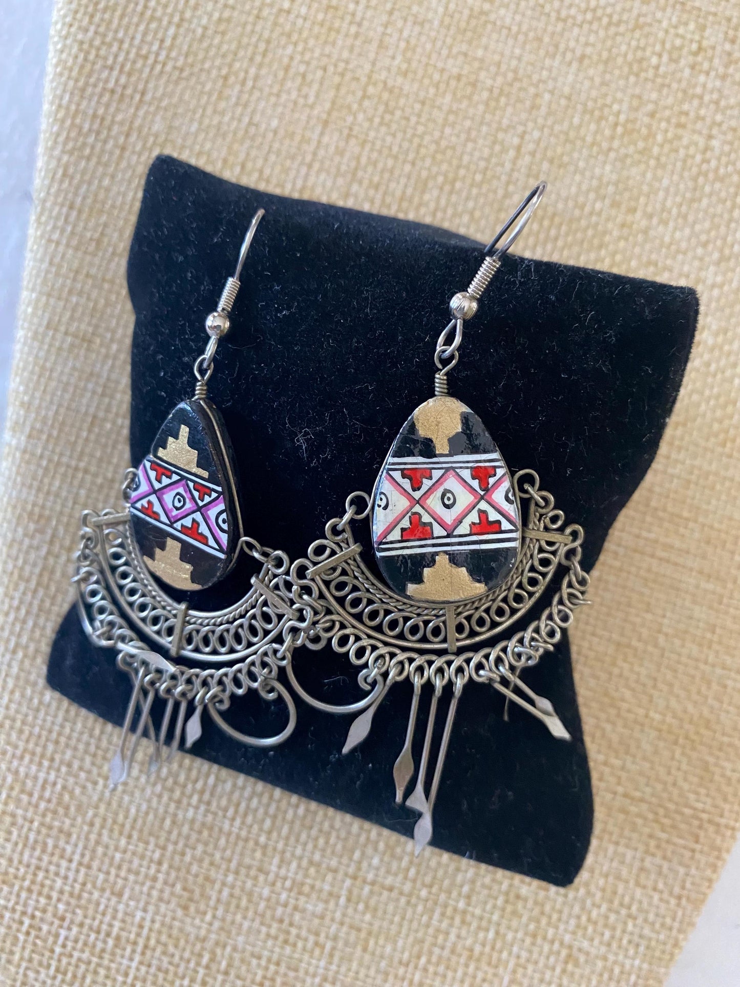 Vintage Aztec Wirework Silver Handcrafted Earrings Jewelry Unique Gifts at Lover Antiques and Vintage