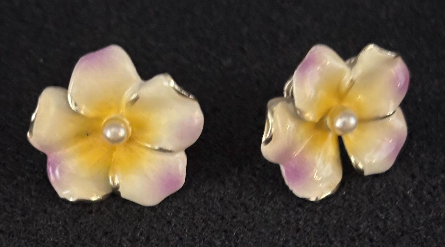 Vintage Pansies Hand Painted Porcelain Flower Earrings Lover Antiques and Vintage