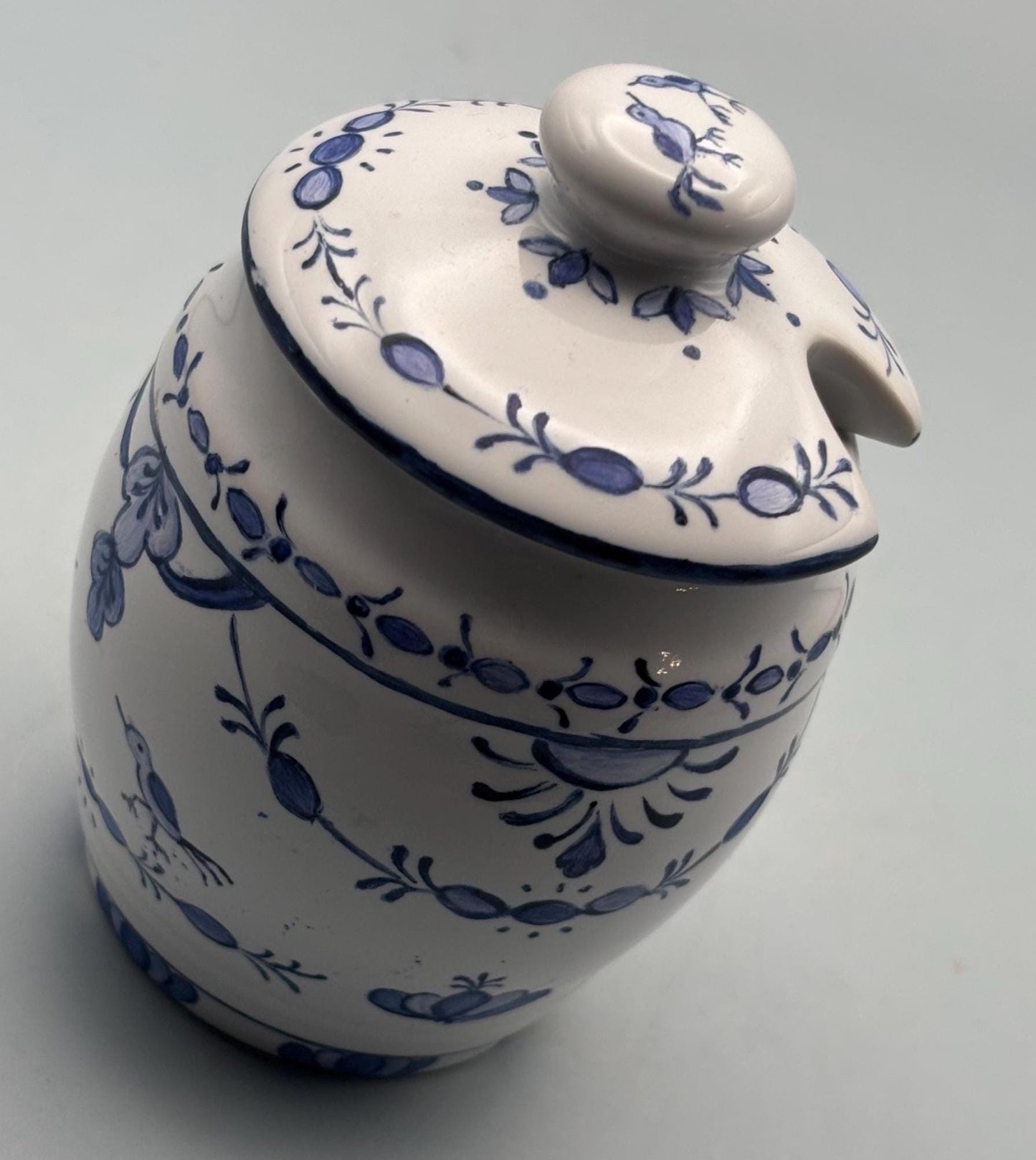 Vintage Royal Blue Delft Covered Sugar Bowl Signed CJ Lover Antiques and Vintage
