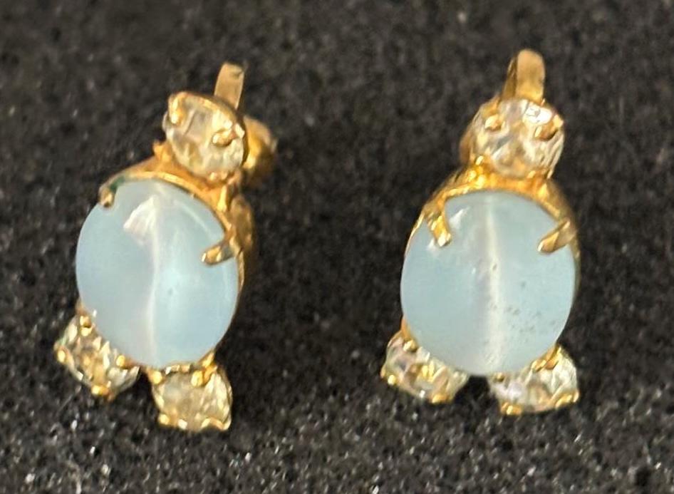Vintage Green & Gold Stone Earrings Lover Antiques and Vintage