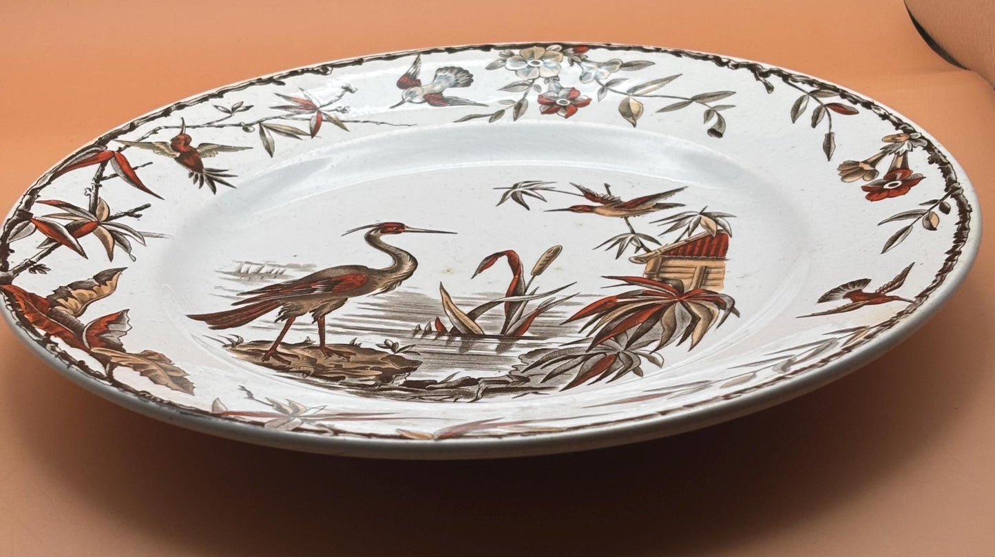 Antique Ridgeway Pottery INDUS Hand Painted Platter Flowers Large Dinner Plate RARE Lover Antiques and Vintage