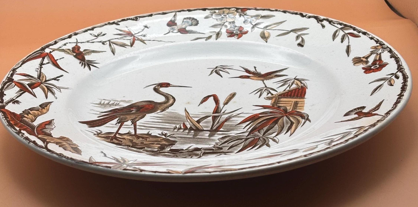 Antique Ridgeway Pottery INDUS Hand Painted Platter Flowers Large Dinner Plate RARE Lover Antiques and Vintage